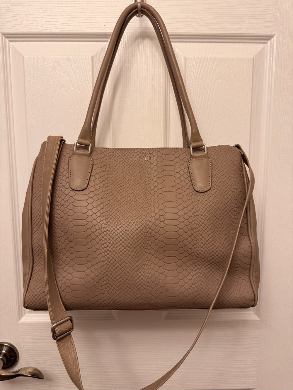 Poppy Barley Snake-Embossed Stone Python Coworker Tote Leather